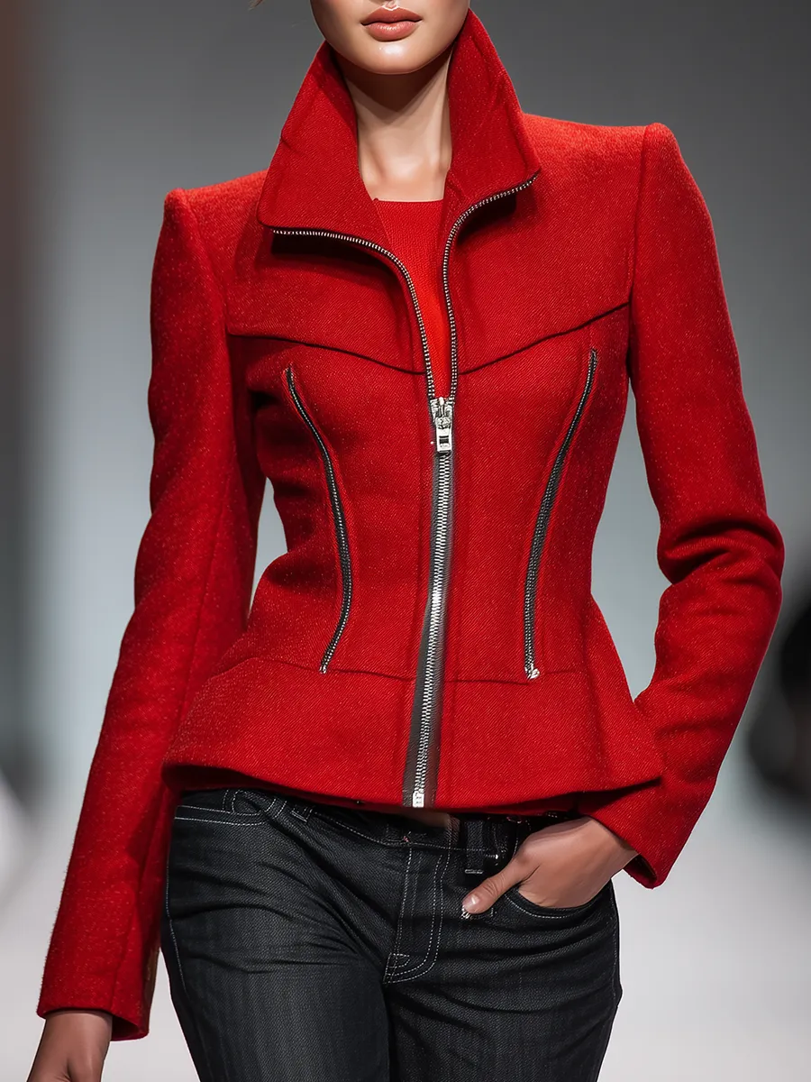 Urban Elegant Vintage Zipper Stand Collar Jacket sold by Oyrosy