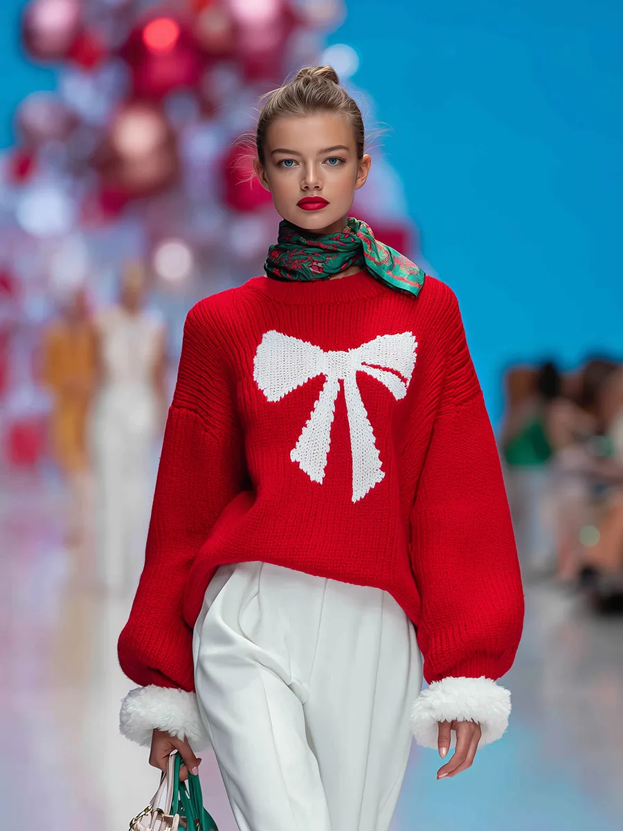 Urban Retro Round Neck Bow Pullover Sweater sold by Oyrosy product image thumbnail 2