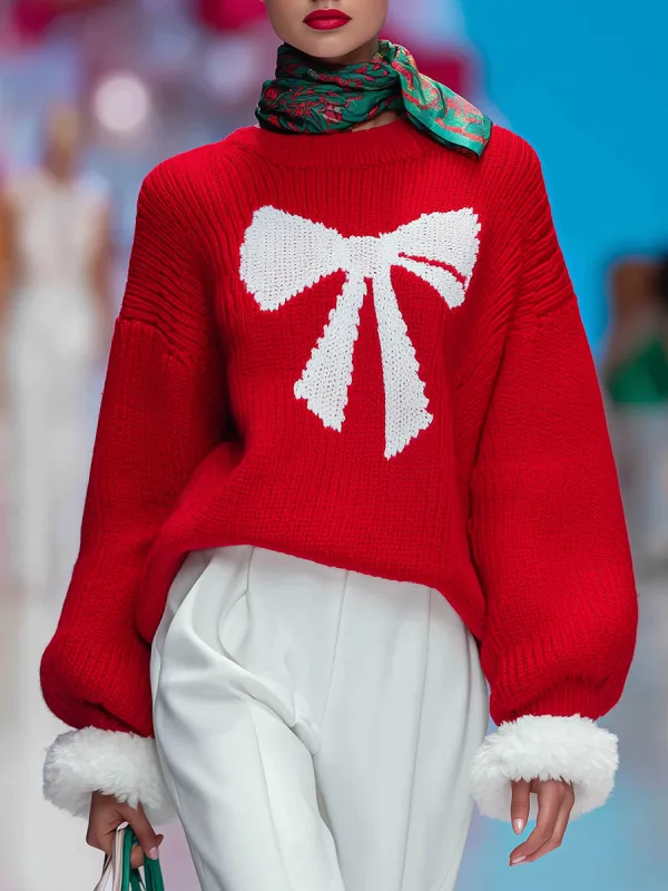 Urban Retro Round Neck Bow Pullover Sweater sold by Oyrosy