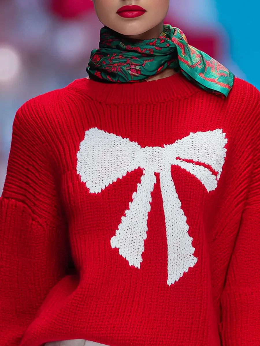 Urban Retro Round Neck Bow Pullover Sweater sold by Oyrosy product image thumbnail 3