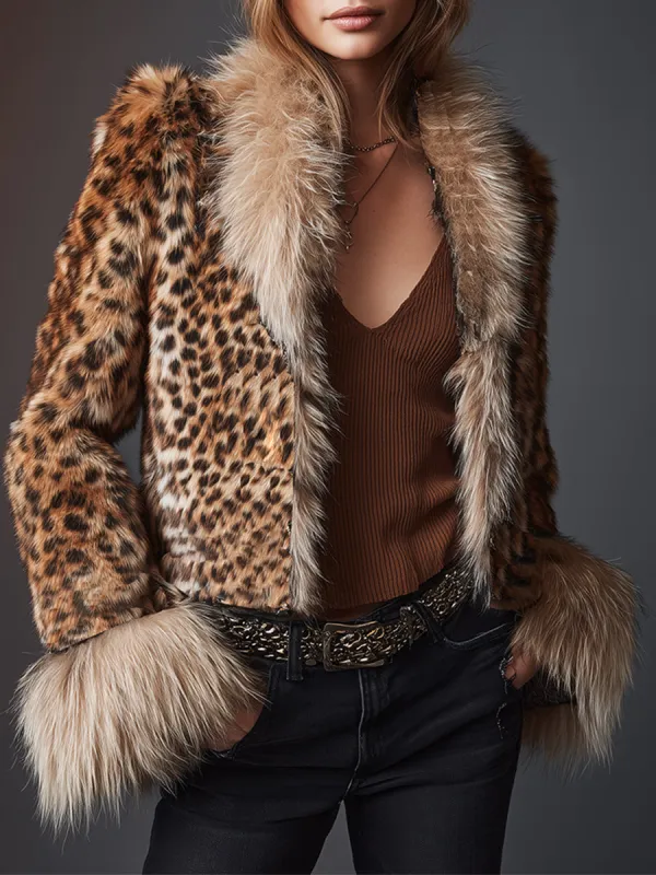 Vintage Fashion Brown Leopard  Faux Fur Jacket sold by Oyrosy