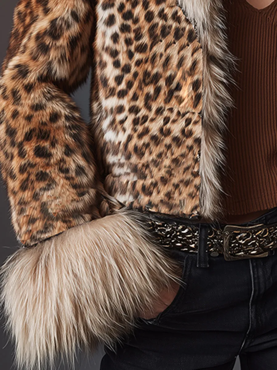 Vintage Fashion Brown Leopard Faux Fur Jacket sold by Oyrosy product image thumbnail 3