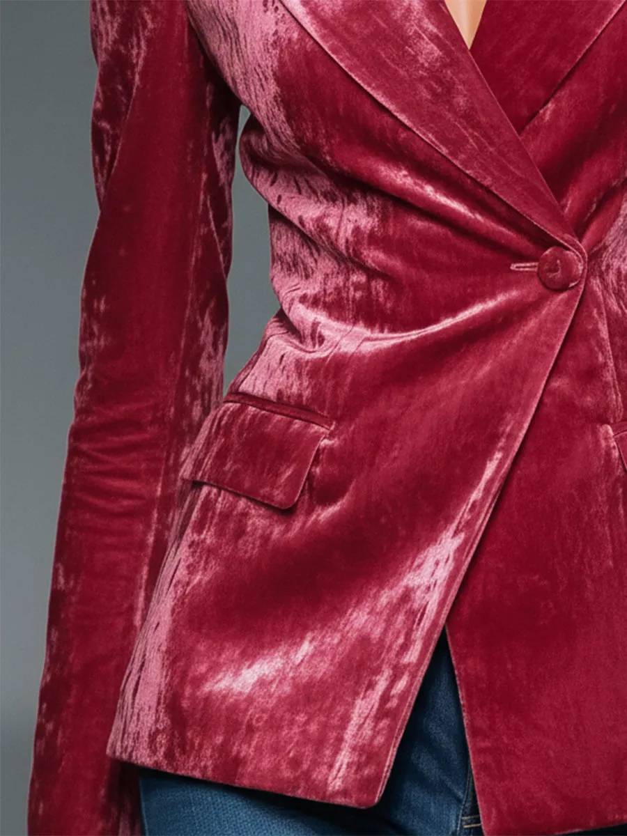Elegant Pink Luxury Velvet Button Blazer sold by Oyrosy product image thumbnail 4