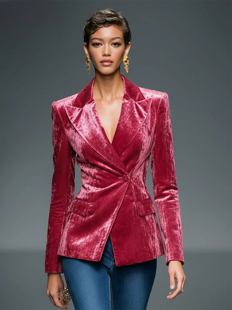 Elegant Pink Luxury Velvet Button Blazer sold by Oyrosy product image thumbnail 2
