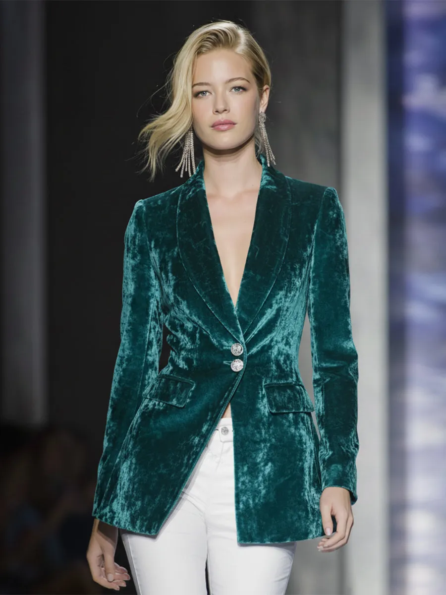 Elegant Green Diamond Velvet Button Blazer sold by Oyrosy product image thumbnail 2