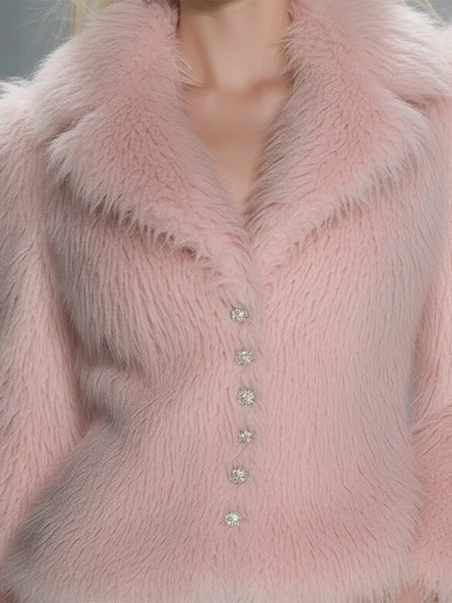 Elegant Pink Eco-friendly Fur Lapel Button Short Fur Coat sold by Oyrosy product image thumbnail 3