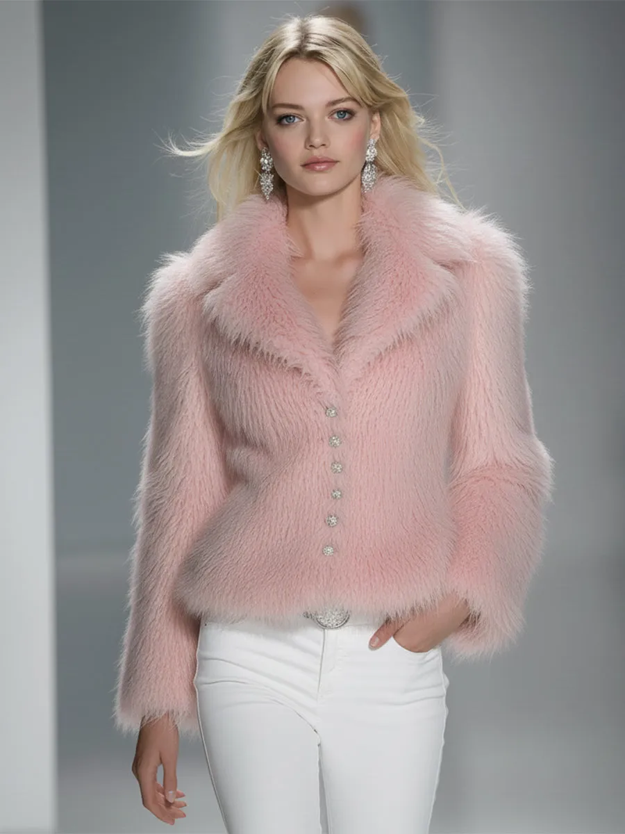 Elegant Pink Eco-friendly Fur Lapel Button Short Fur Coat sold by Oyrosy product image thumbnail 2