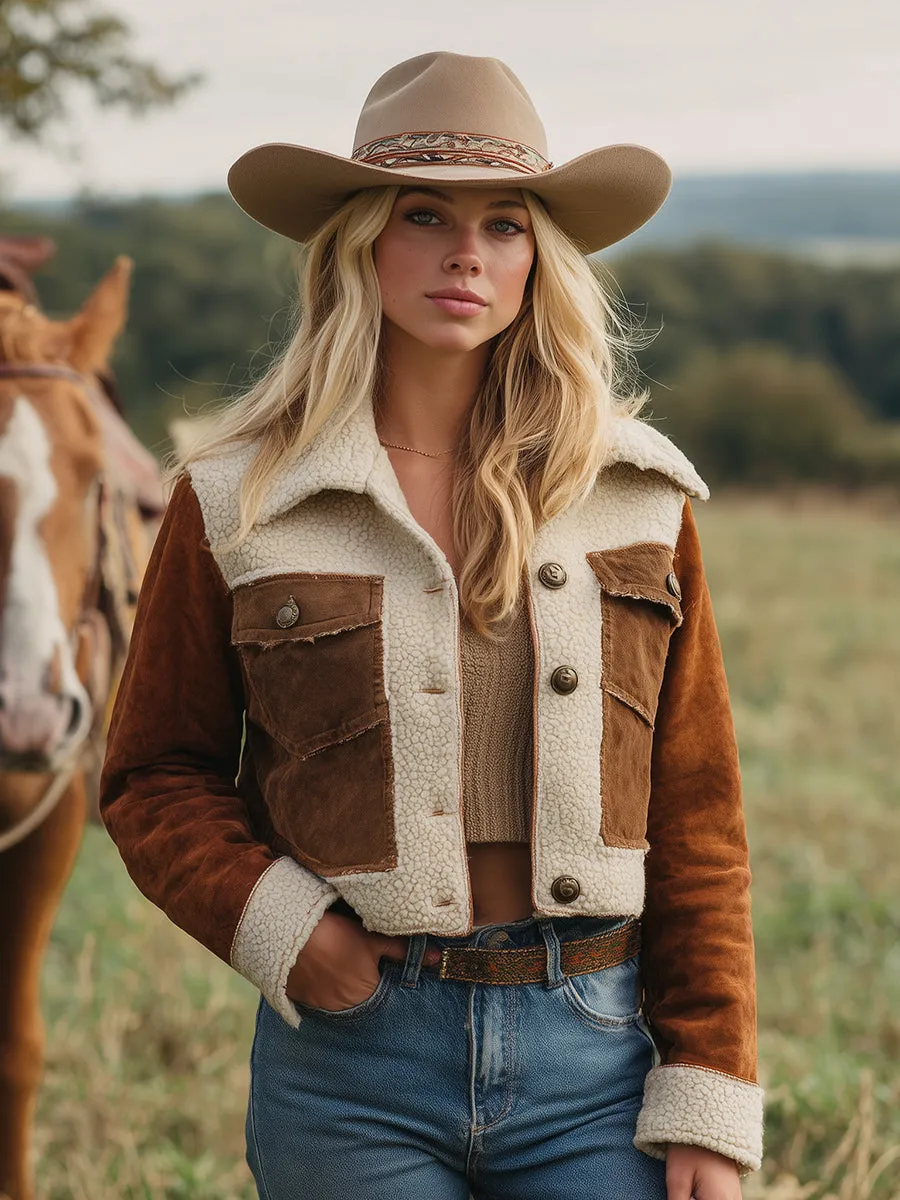 Western Brown Faux Suede And Sherpa Button-Down Jacket sold by Oyrosy product image thumbnail 2