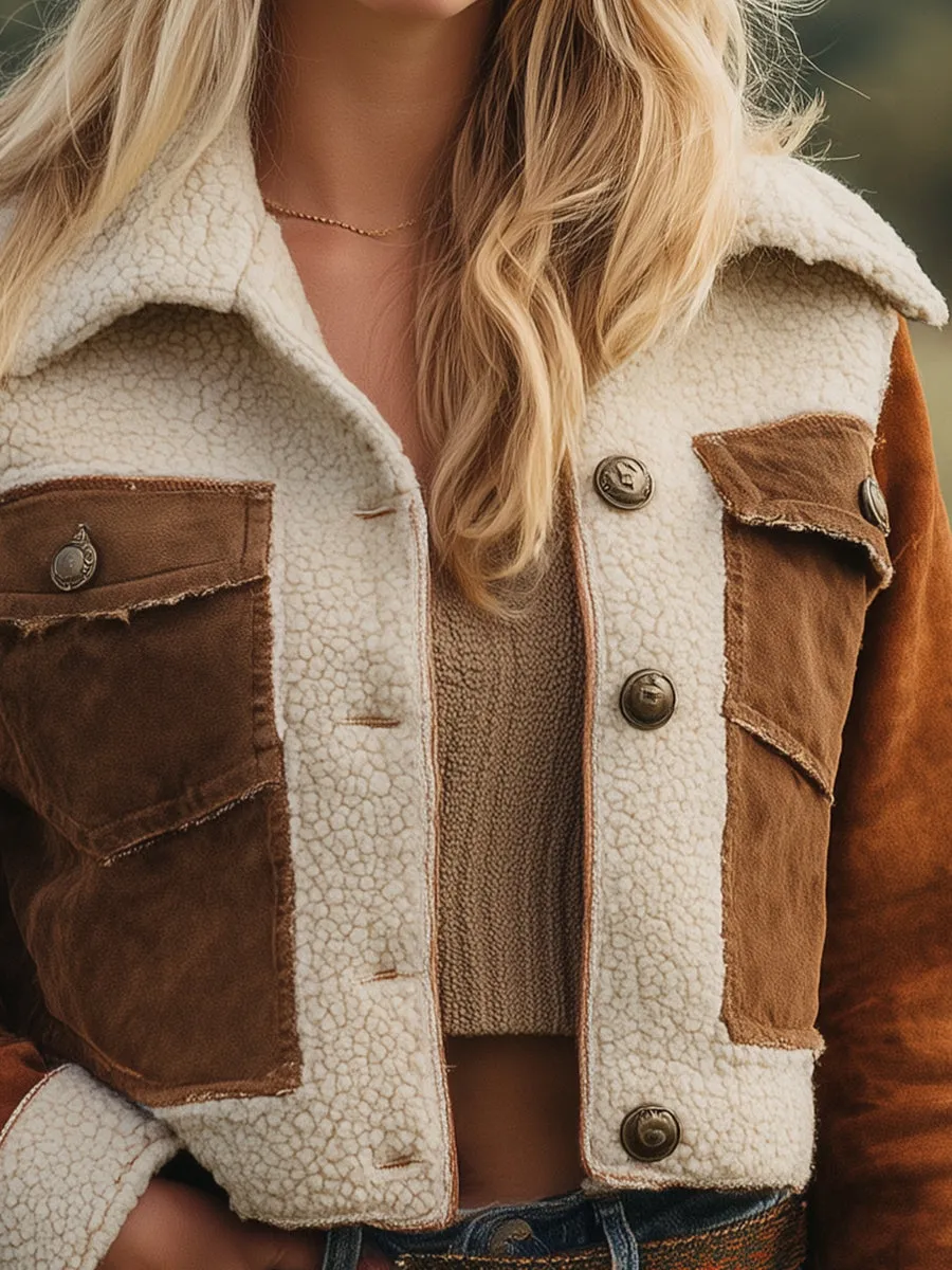 Western Brown Faux Suede And Sherpa Button-Down Jacket sold by Oyrosy product image thumbnail 3