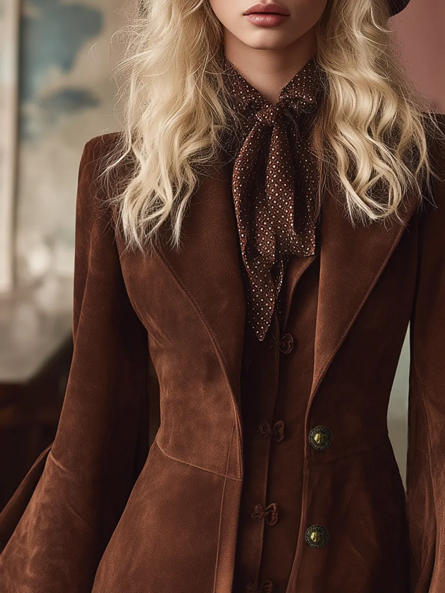 Retro Western Style Ruffled Bell Sleeve Brown Faux Suede Jacket sold by Oyrosy product image thumbnail 3