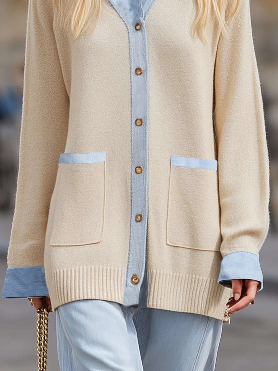 Casual And Fashionable Denim Patchwork Faux Terry Shirt sold by Oyrosy product image thumbnail 4