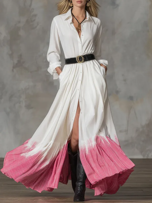 Lapel Plaid Print Shirt-style Casual Maxi Dress sold by Oyrosy