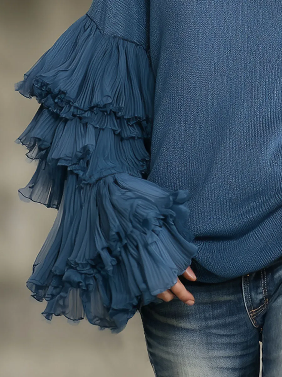 Turtleneck Ruffle Sleeve Knit Pullover Sweater sold by Oyrosy product image thumbnail 3