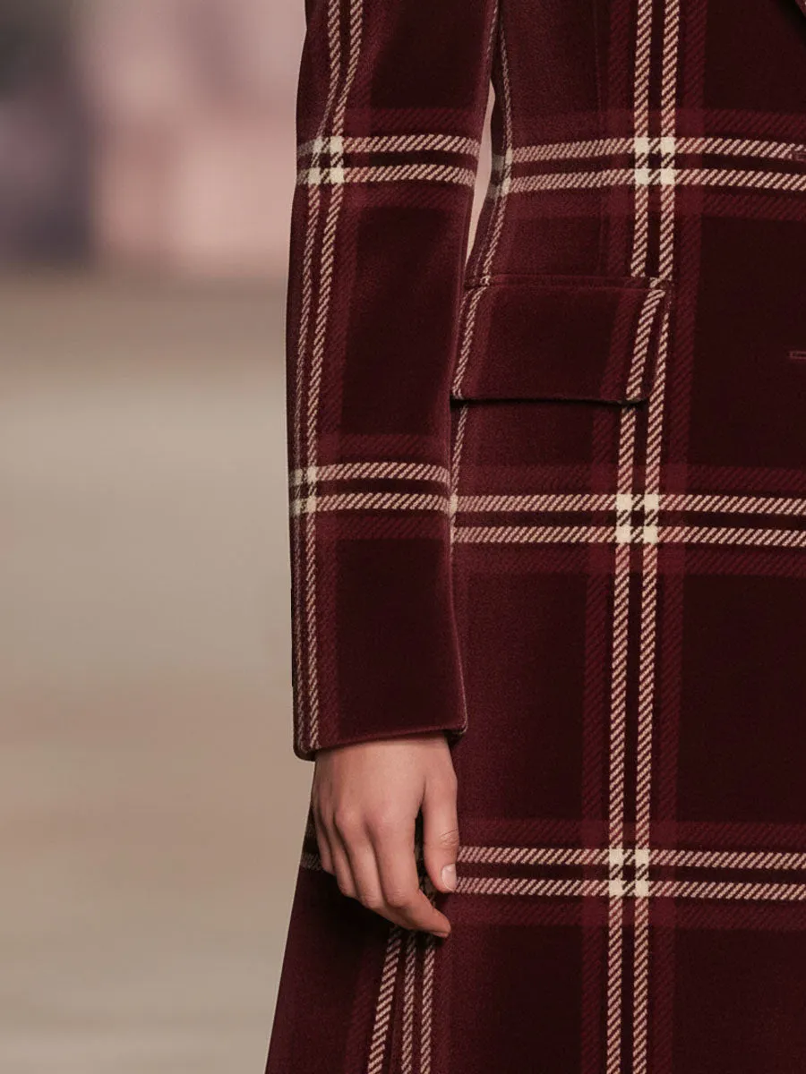 Lapel Single-breasted Vintage Plaid Print Velvet Coat sold by Oyrosy product image thumbnail 4