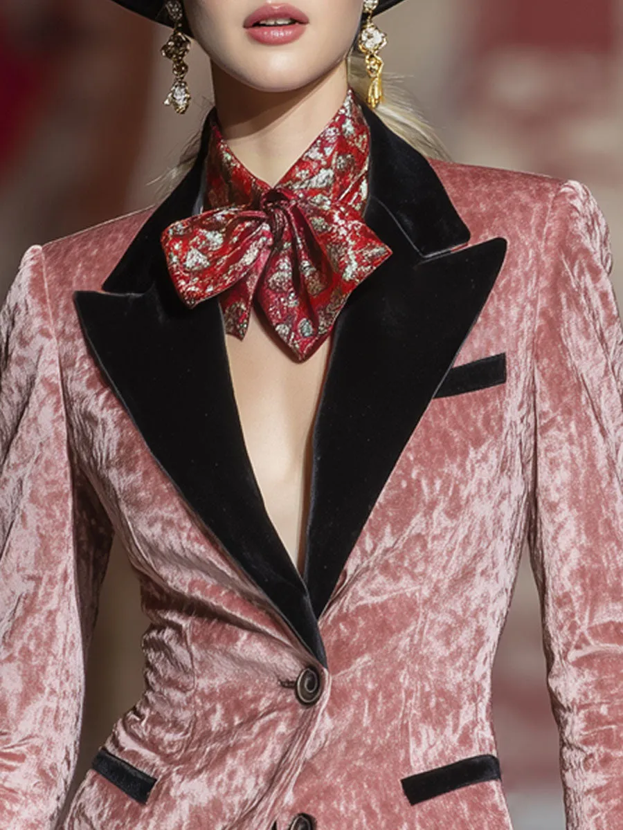 Lapel Single-breasted Contrast-color Velvet Blazer sold by Oyrosy product image thumbnail 2