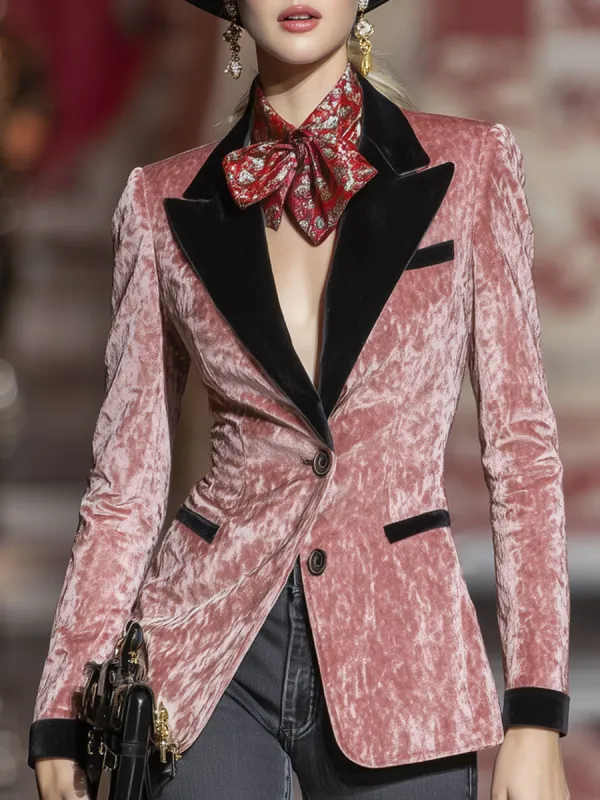 Lapel Single-breasted Contrast-color Velvet Blazer sold by Oyrosy