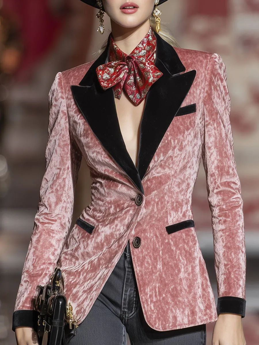 Lapel Single-breasted Contrast-color Velvet Blazer sold by Oyrosy