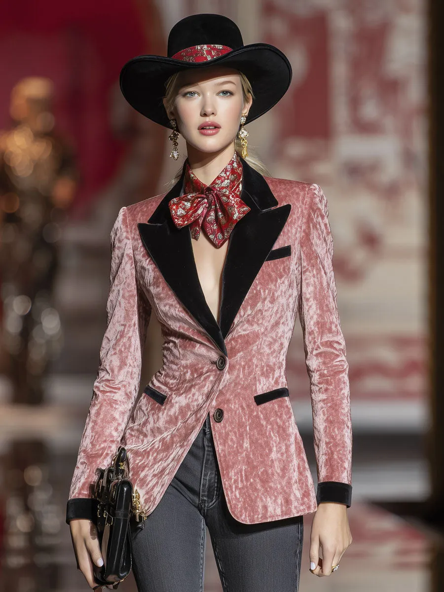 Lapel Single-breasted Contrast-color Velvet Blazer sold by Oyrosy product image thumbnail 4