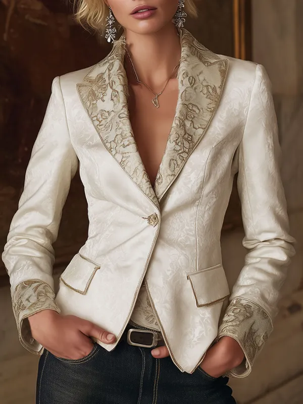 Vintage White Satin Lace Blazer sold by Oyrosy