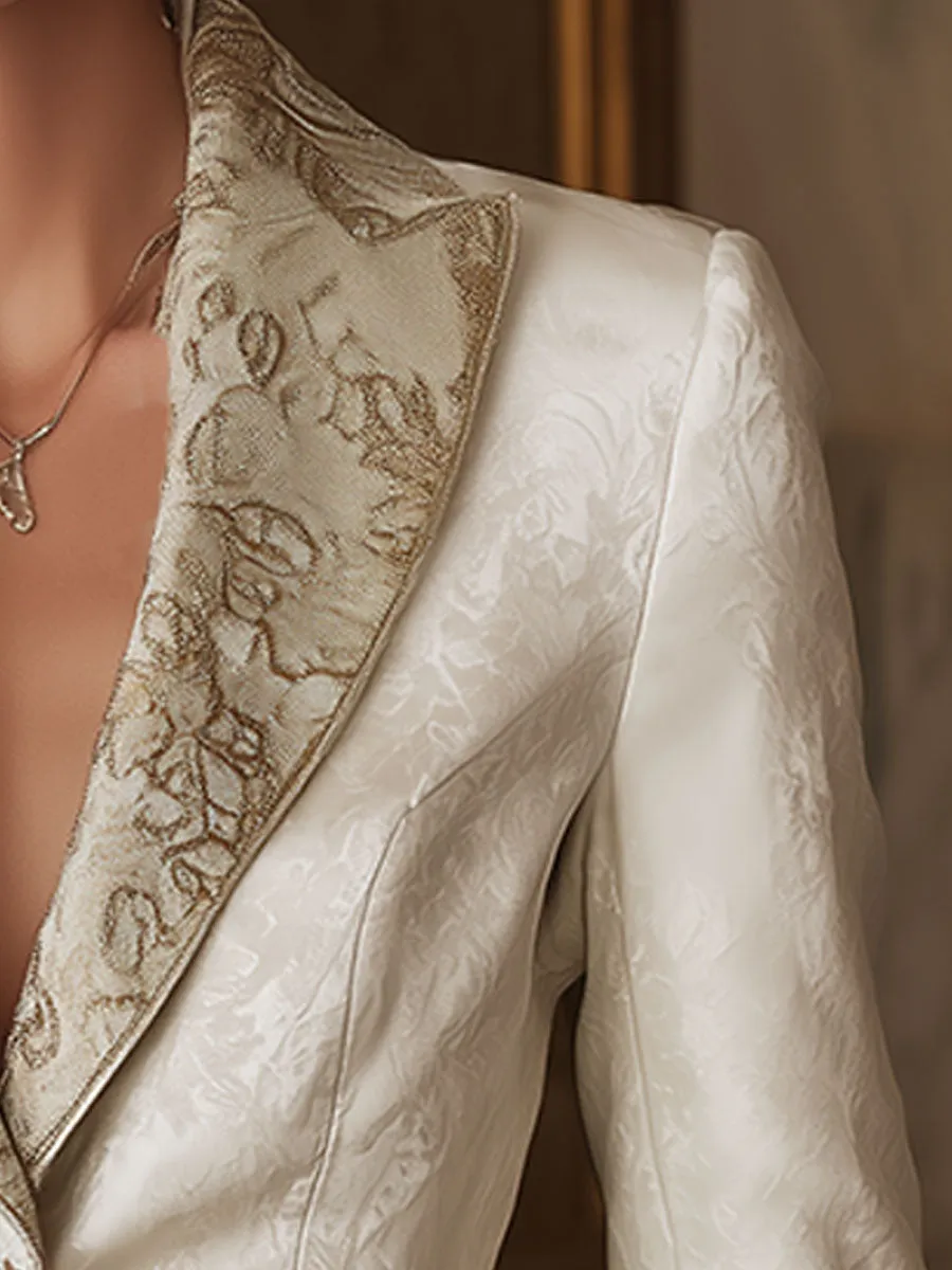 Vintage White Satin Lace Blazer sold by Oyrosy product image thumbnail 3