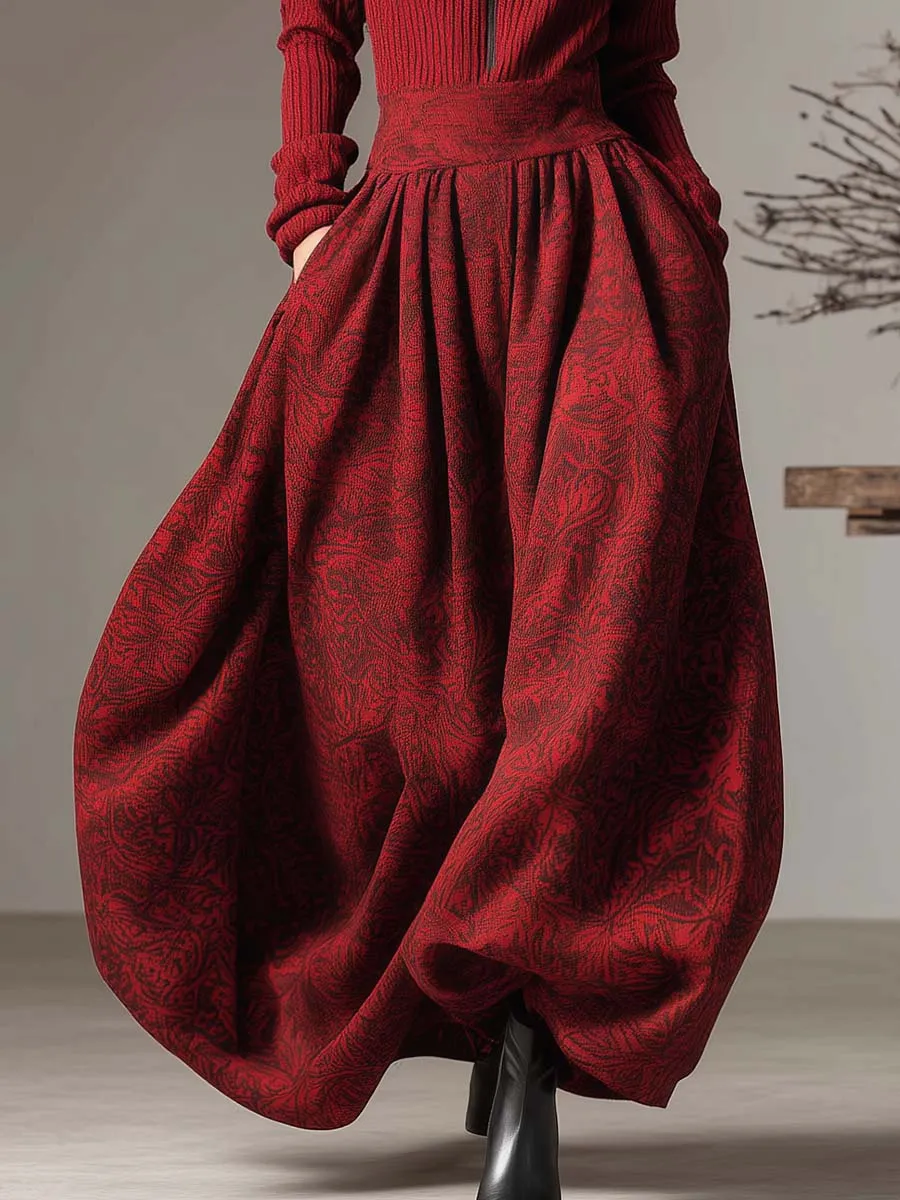 Vintage Christmas Limited Edition Red Front Zipper Knitted Patchwork Printed Bubble Hem Maxi Dress sold by Oyrosy product image thumbnail 4