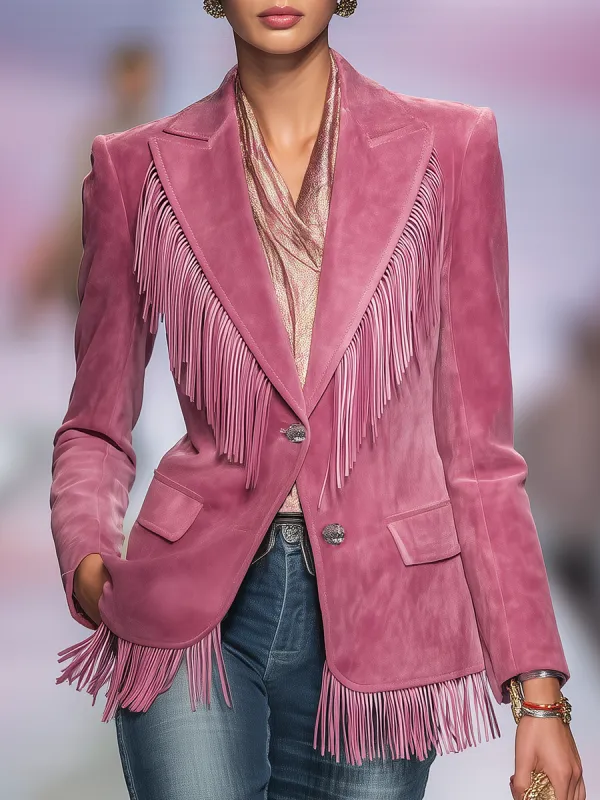 Vintage Elegant Faux Suede Tassel Blazer sold by Oyrosy