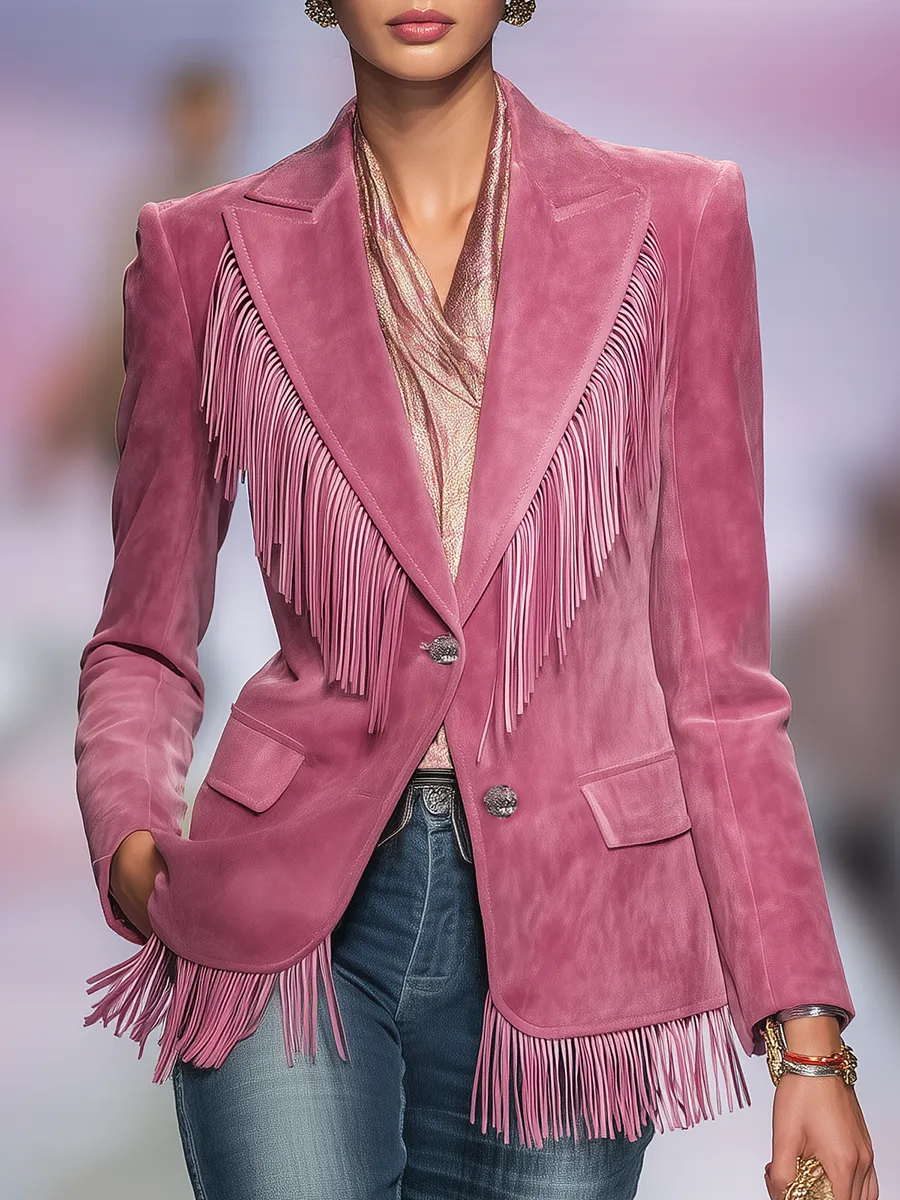Vintage Elegant Faux Suede Tassel Blazer sold by Oyrosy