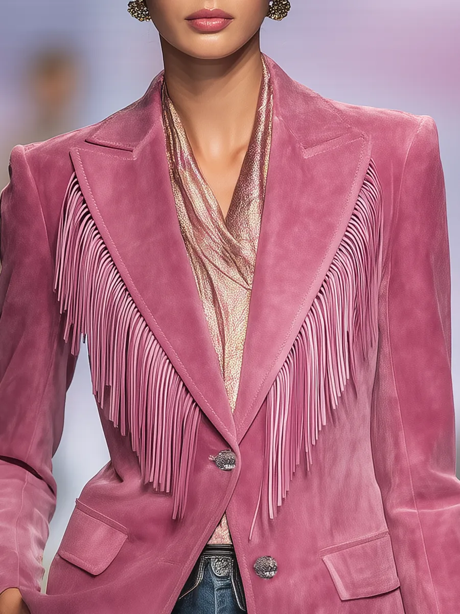 Vintage Elegant Faux Suede Tassel Blazer sold by Oyrosy product image thumbnail 3