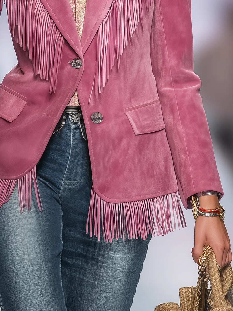 Vintage Elegant Faux Suede Tassel Blazer sold by Oyrosy product image thumbnail 4