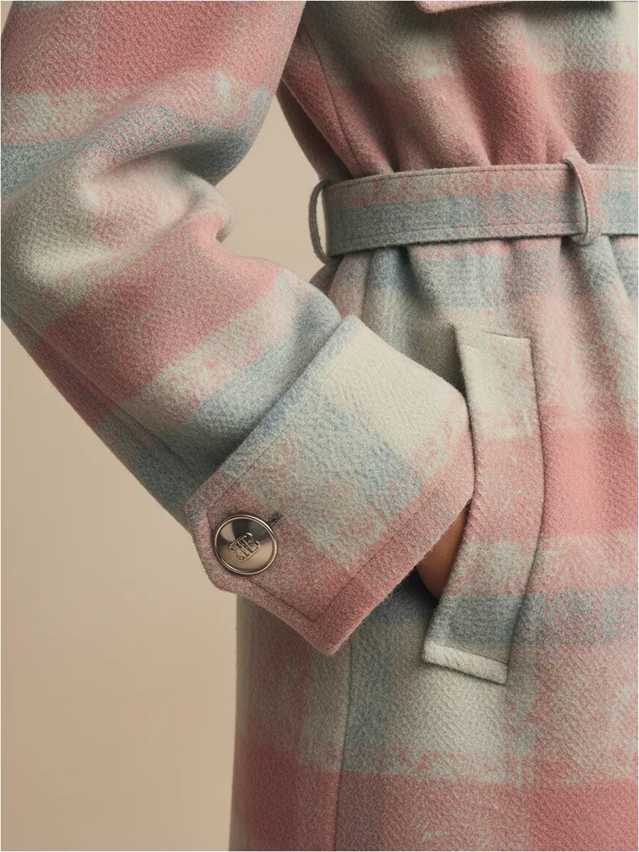 Retro Fashion Urban Plaid Stand Collar Long Woolen Coat sold by Oyrosy product image thumbnail 4
