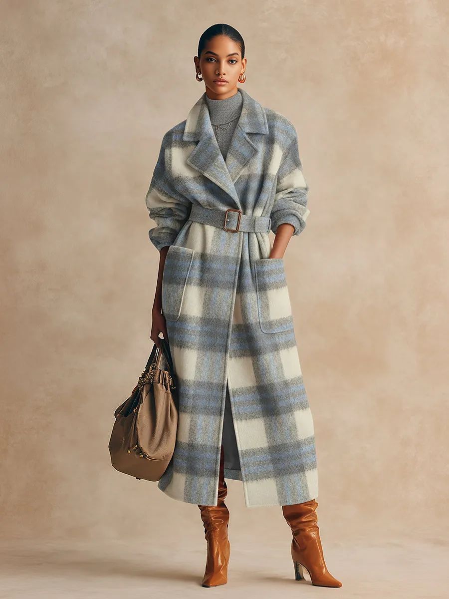 Retro Urban Elegant Plaid Lapel Long Woolen Coat sold by Oyrosy product image thumbnail 2