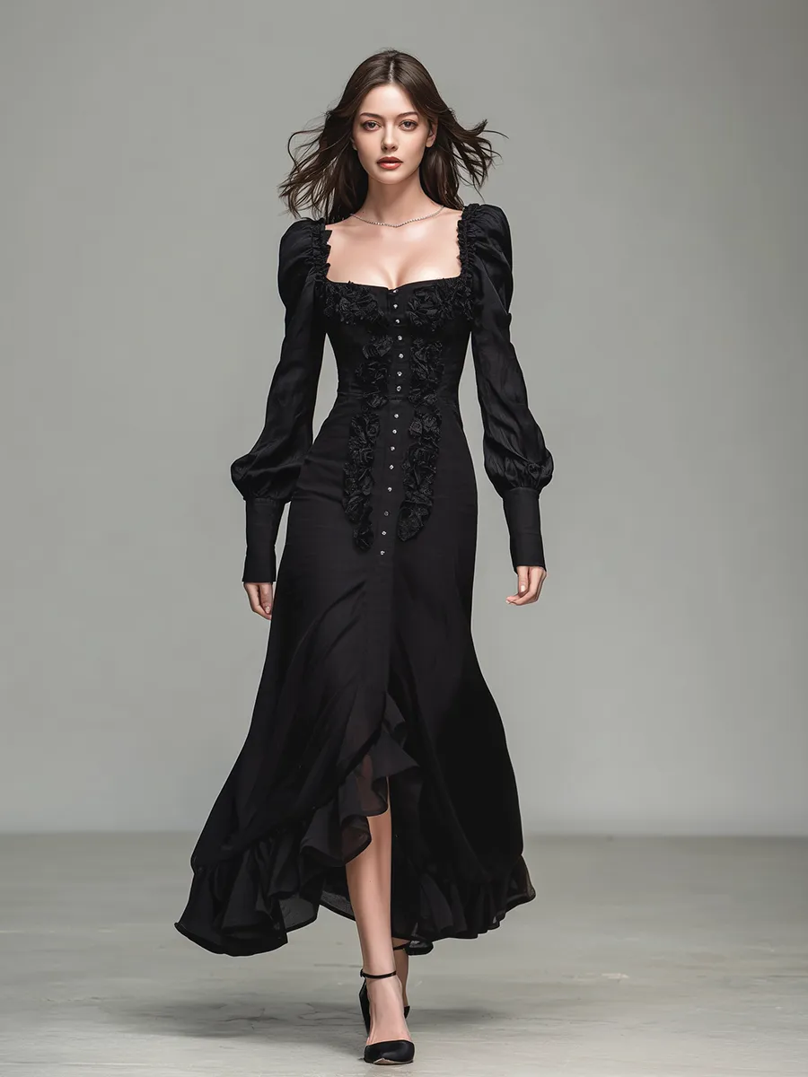 Elegant Square Neck Long Sleeve Maxi Dress sold by Oyrosy product image thumbnail 2