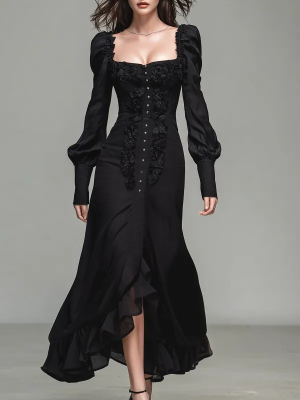 Elegant Square Neck Long Sleeve Maxi Dress sold by Oyrosy