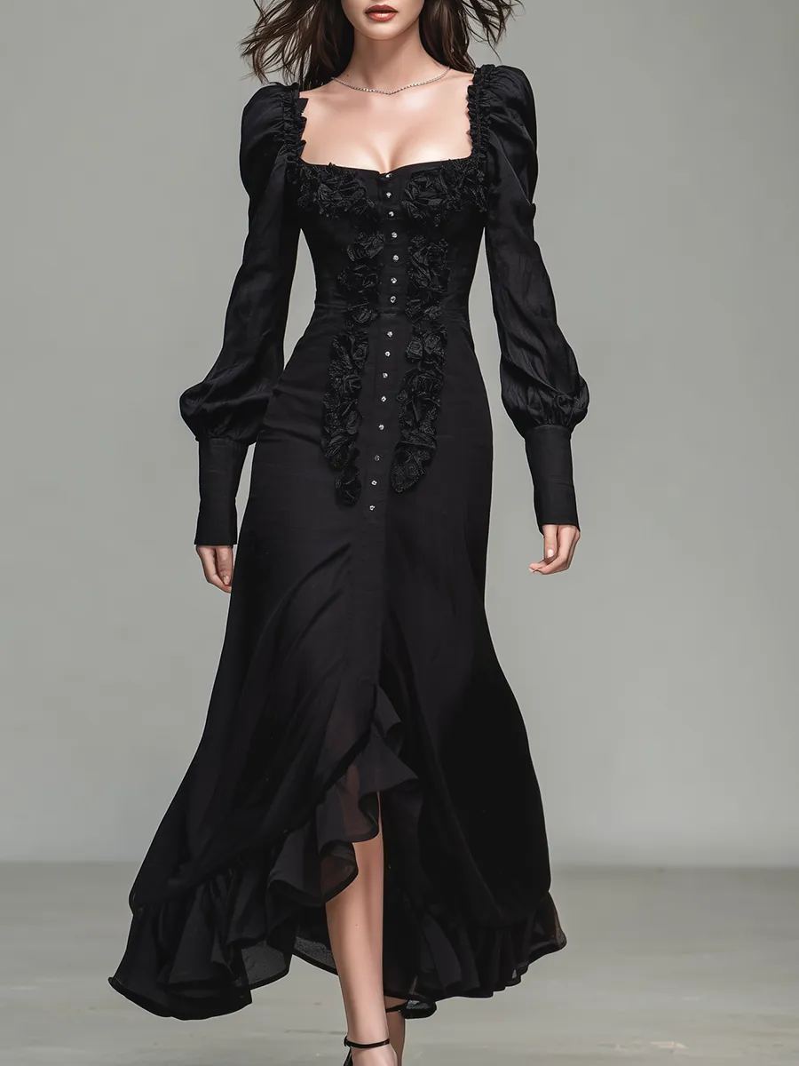 Elegant Square Neck Long Sleeve Maxi Dress sold by Oyrosy