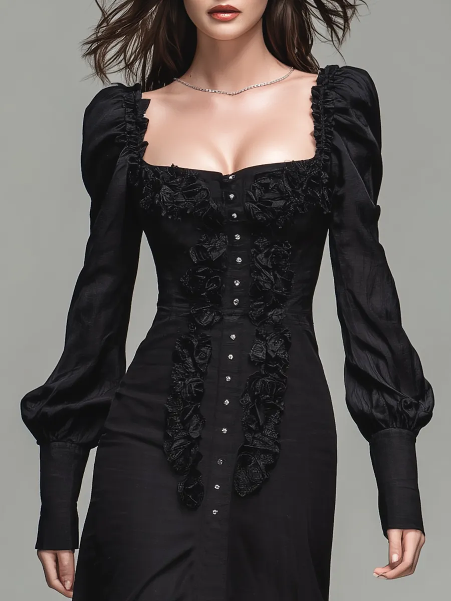 Elegant Square Neck Long Sleeve Maxi Dress sold by Oyrosy product image thumbnail 3