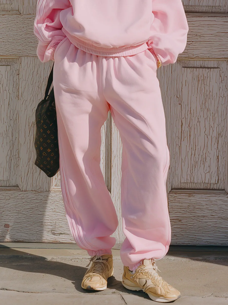 Casual Loose Pink Half-zip Sweatshirt Pants Sports Set sold by Oyrosy product image thumbnail 3