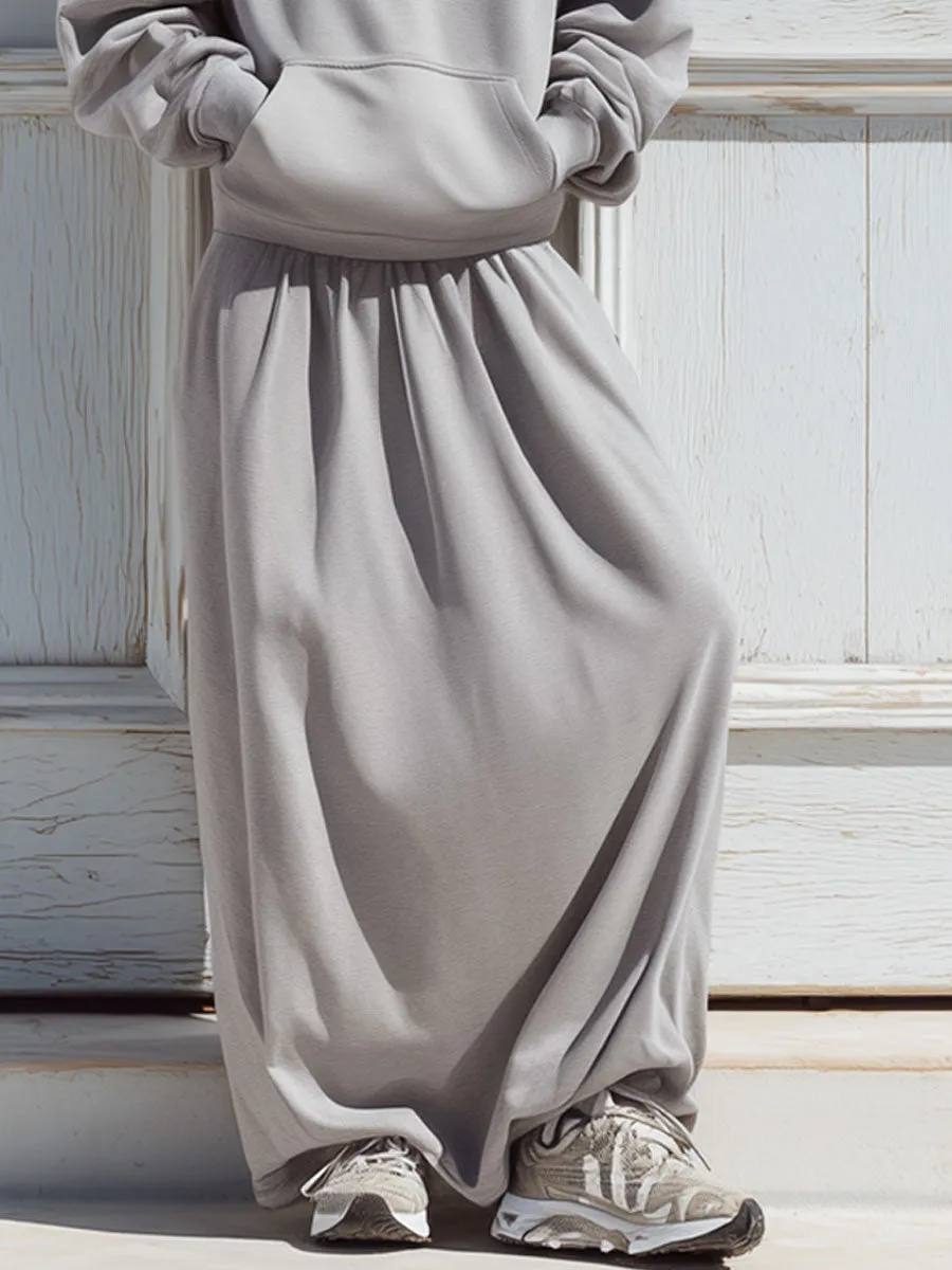 Casual Loose Light Gray Hoodie Skirt Sports Set sold by Oyrosy product image thumbnail 3