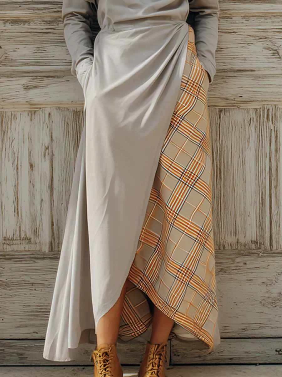 Retro Yellow Plaid Light Gray Round Neck Ruffled Sports Maxi Dress sold by Oyrosy product image thumbnail 4