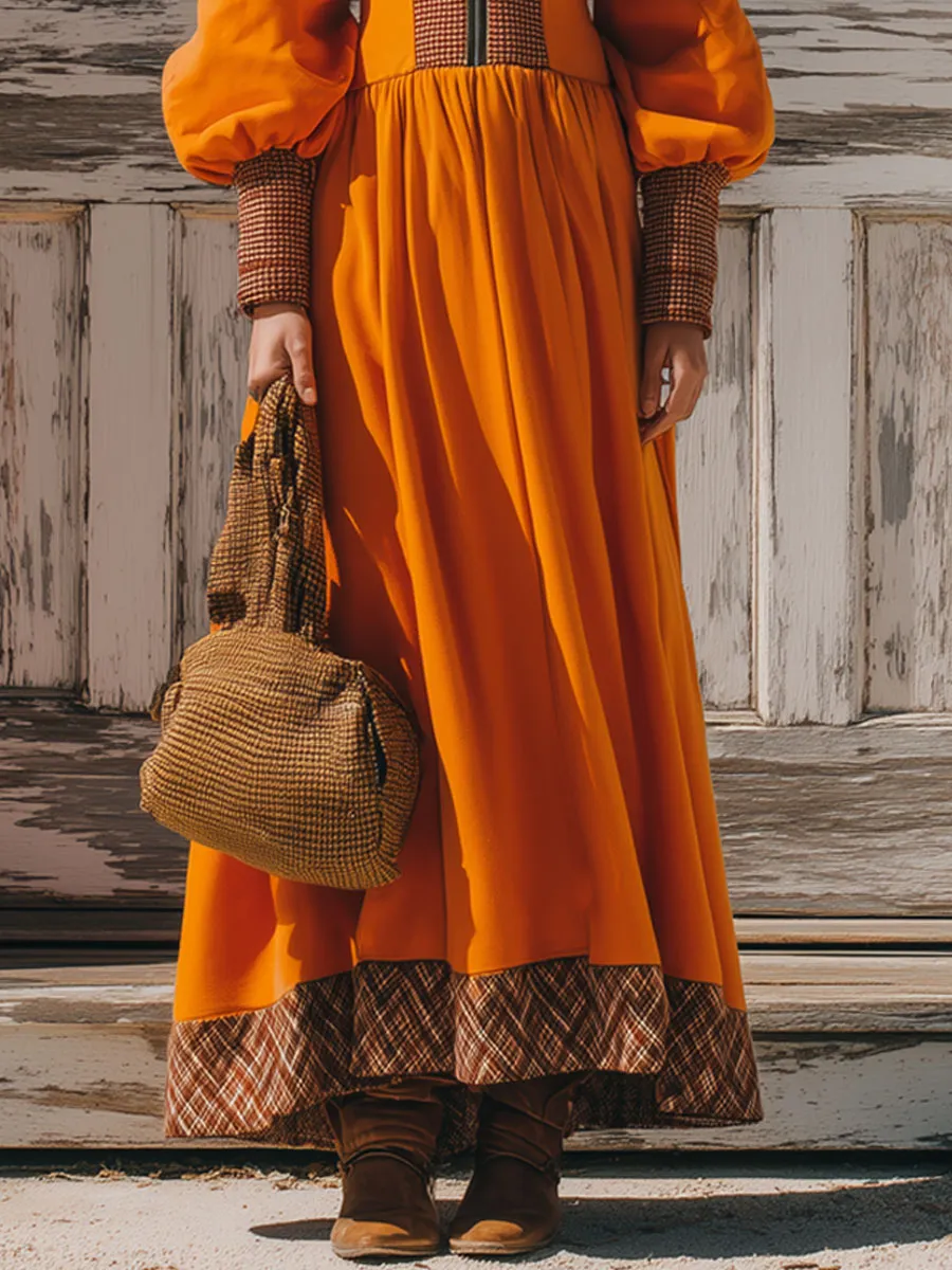 Vintage Plaid Orange Half-Zip Sports Maxi Dress sold by Oyrosy product image thumbnail 4