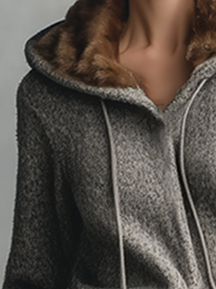 Fashionable Urban Heathered Gray Hooded Loose Sweater sold by Oyrosy product image thumbnail 3