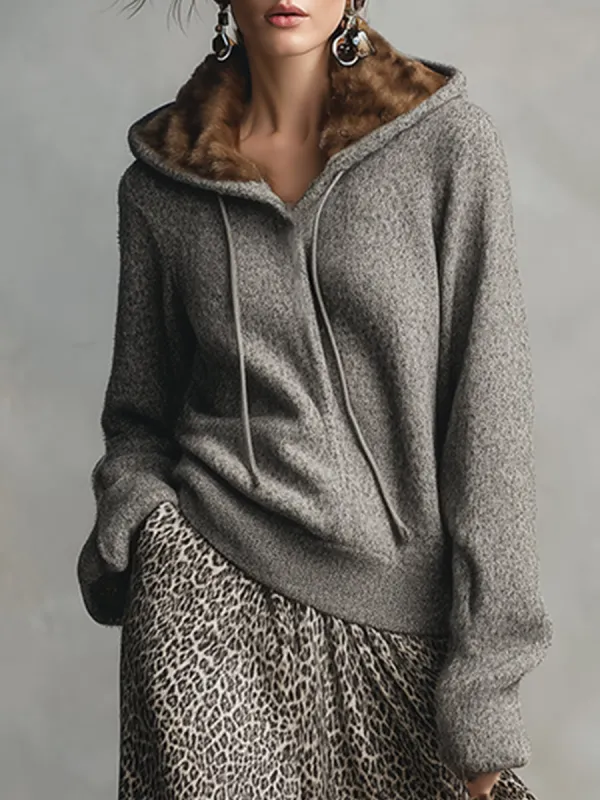 Fashionable Urban Heathered Gray Hooded Loose Sweater sold by Oyrosy