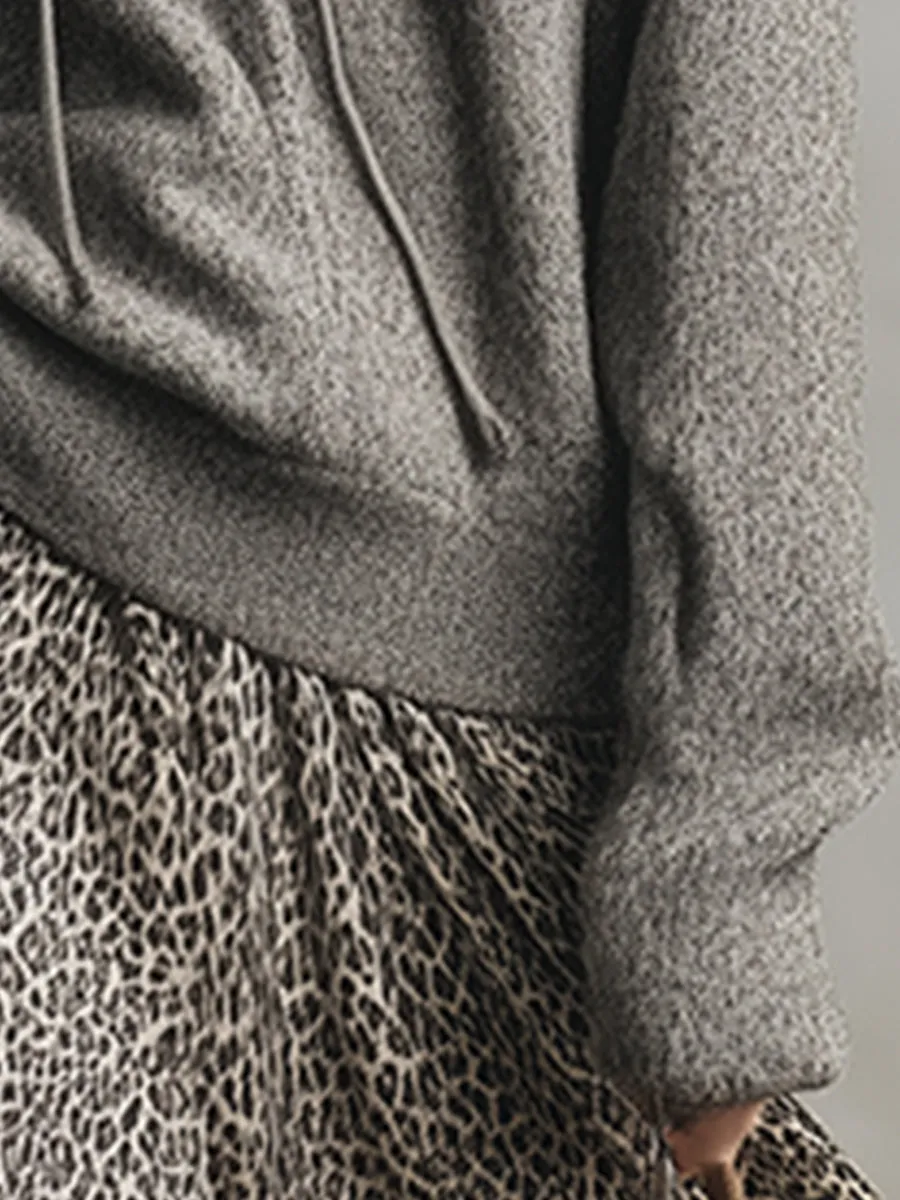 Fashionable Urban Heathered Gray Hooded Loose Sweater sold by Oyrosy product image thumbnail 4