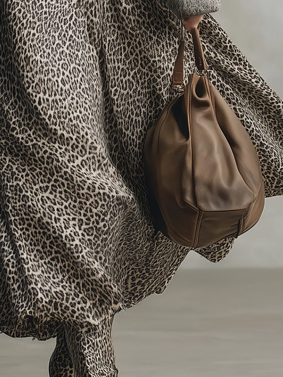 Elegant And Versatile Gray Leopard Print A-line Skirt sold by Oyrosy product image thumbnail 4