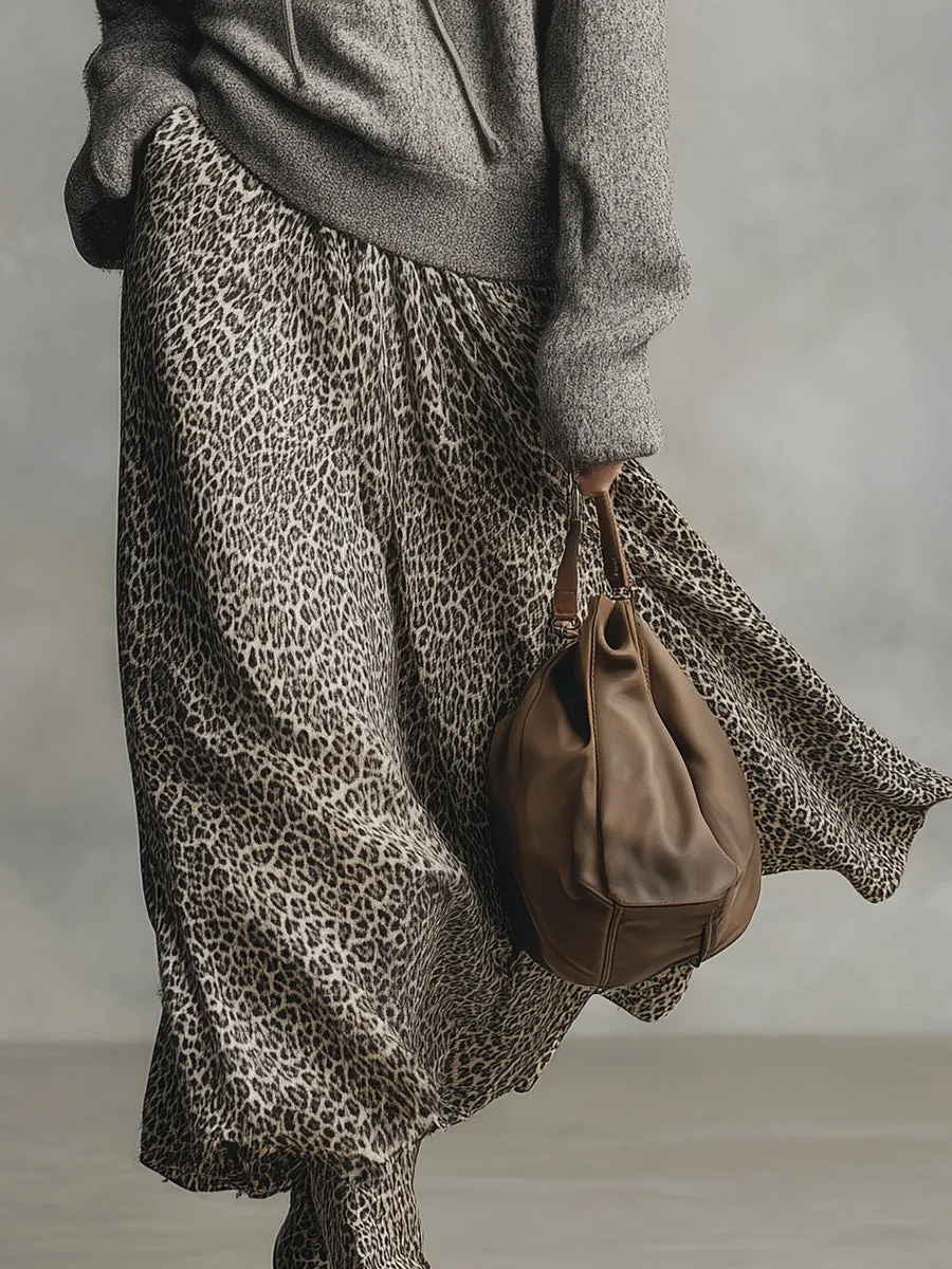 Elegant And Versatile Gray Leopard Print A-line Skirt sold by Oyrosy