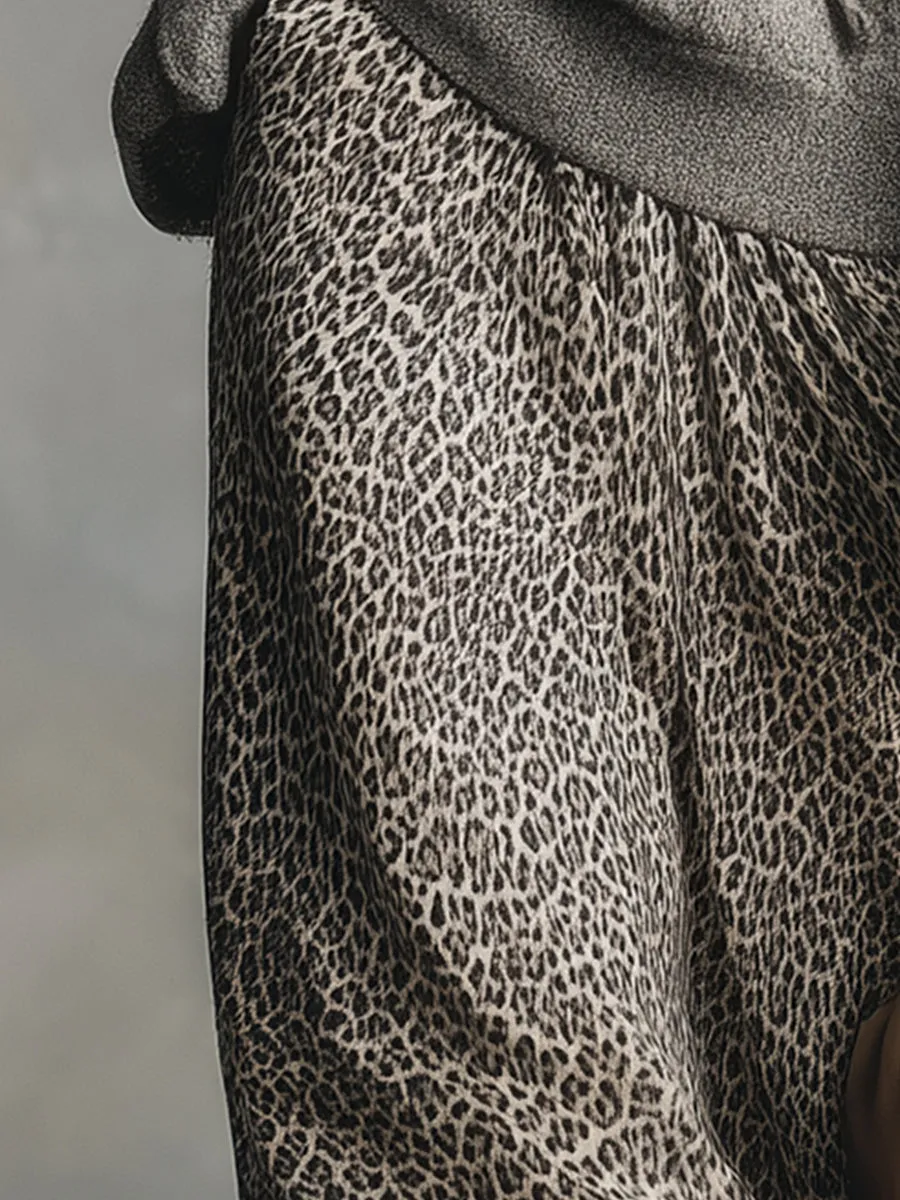Elegant And Versatile Gray Leopard Print A-line Skirt sold by Oyrosy product image thumbnail 3