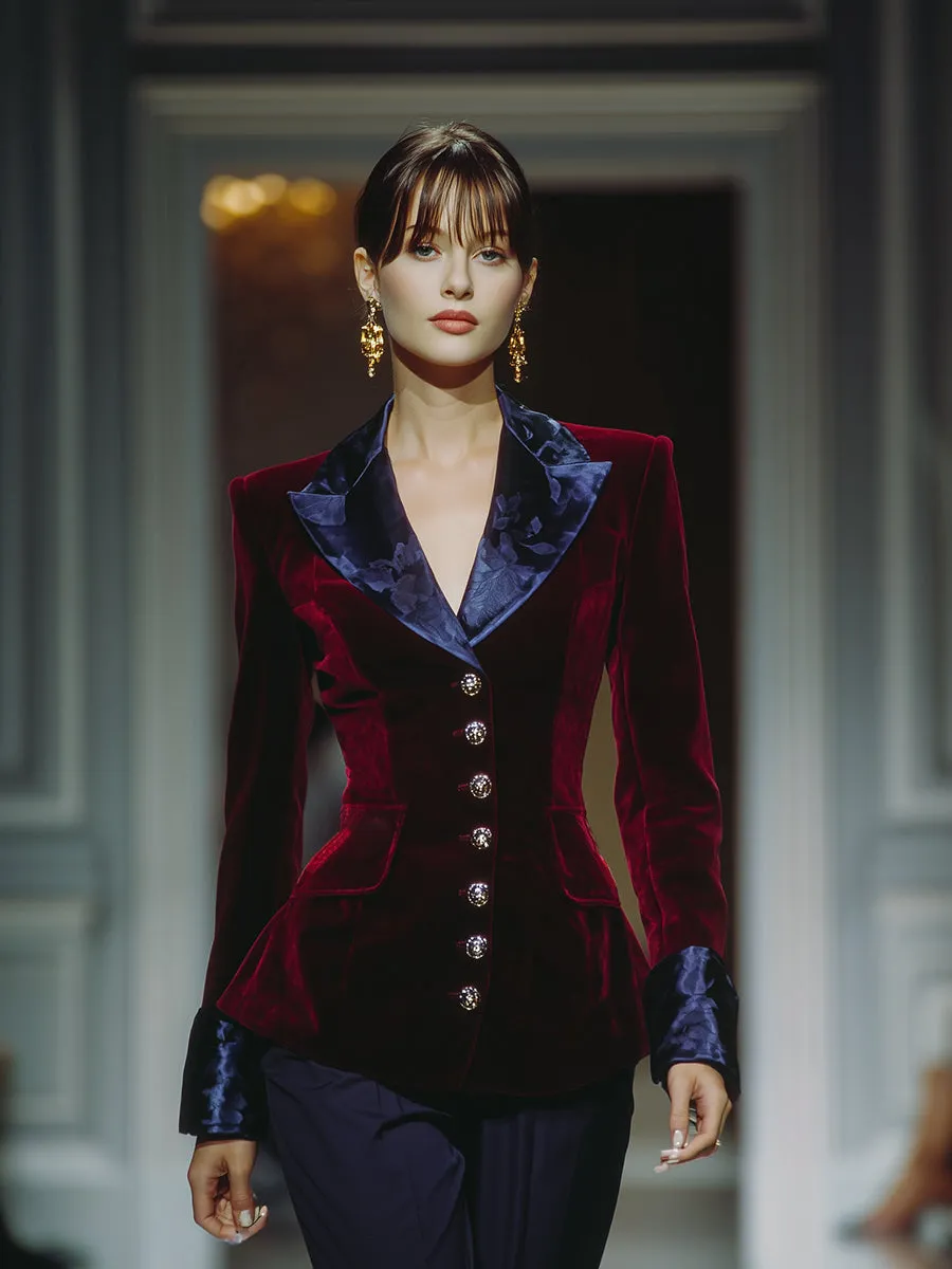 Elegant Red Velvet With Blue Pattern Blazer sold by Oyrosy product image thumbnail 2