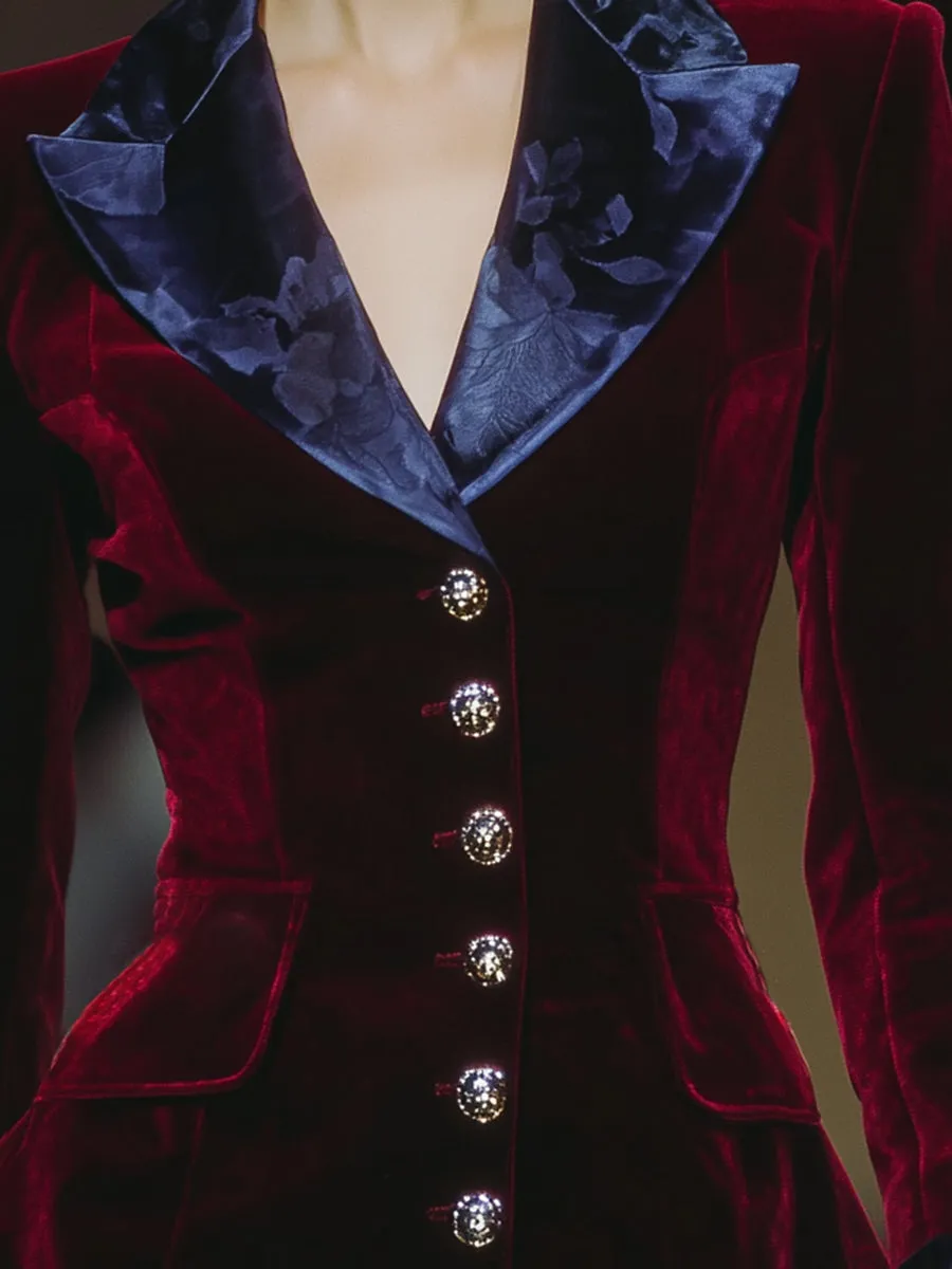 Elegant Red Velvet With Blue Pattern Blazer sold by Oyrosy product image thumbnail 3