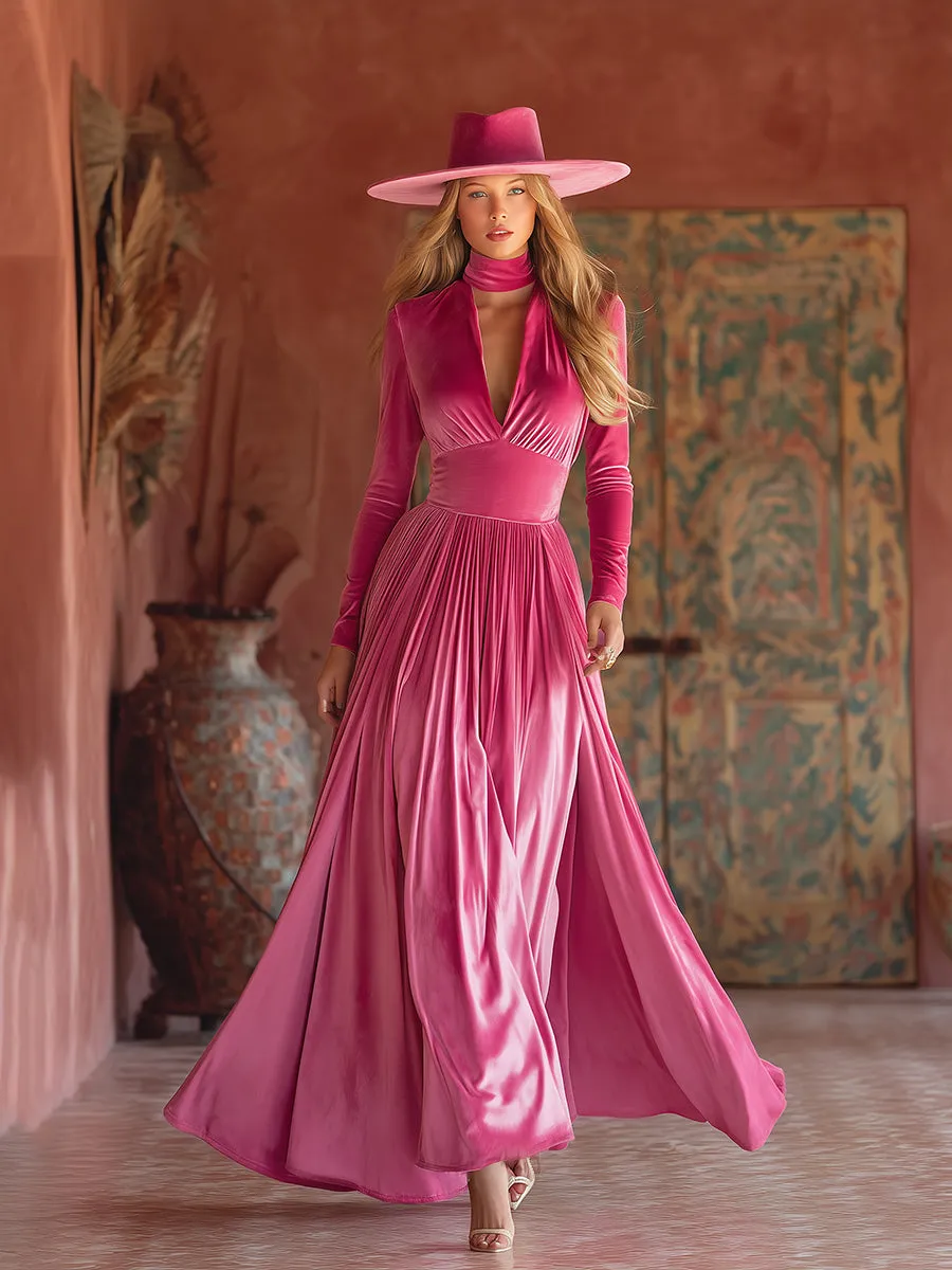 Fashionable And Elegant Hollow Neckline Waist A-line Velvet Maxi Dress sold by Oyrosy product image thumbnail 2