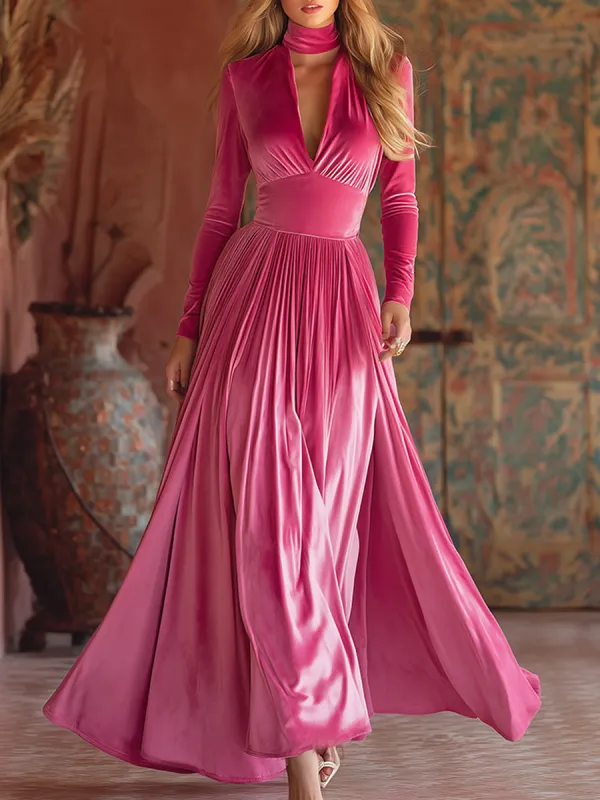 Fashionable And Elegant Hollow Neckline Waist A-line Velvet Maxi Dress sold by Oyrosy