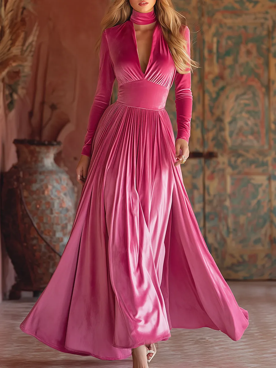 Fashionable And Elegant Hollow Neckline Waist A-line Velvet Maxi Dress sold by Oyrosy